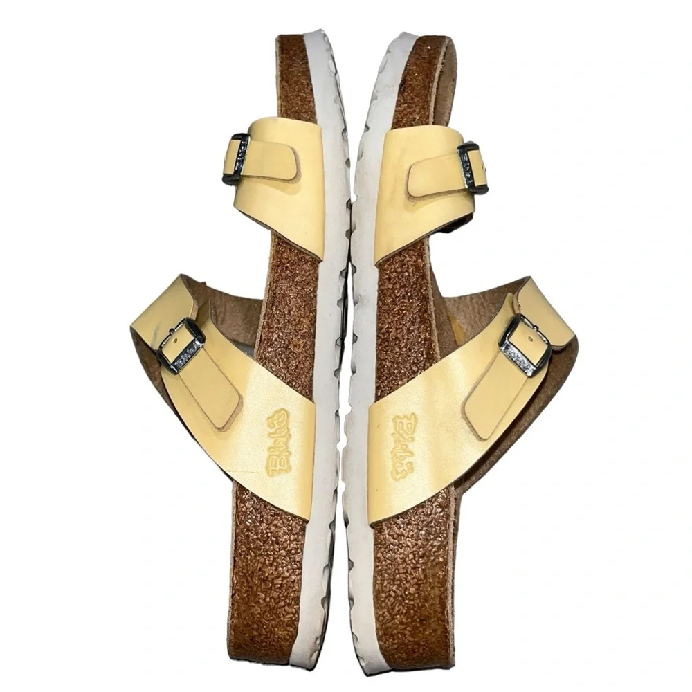 Birkenstock Birki’s Franca Popcorn Yellow Nubuck Leather Sandals size 8 narrow